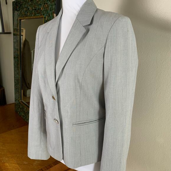 Calvin Klein Siz 6 Single Breasted Blazer Jacket Glen Plaid Gray Career Acadamia - Picture 3 of 9